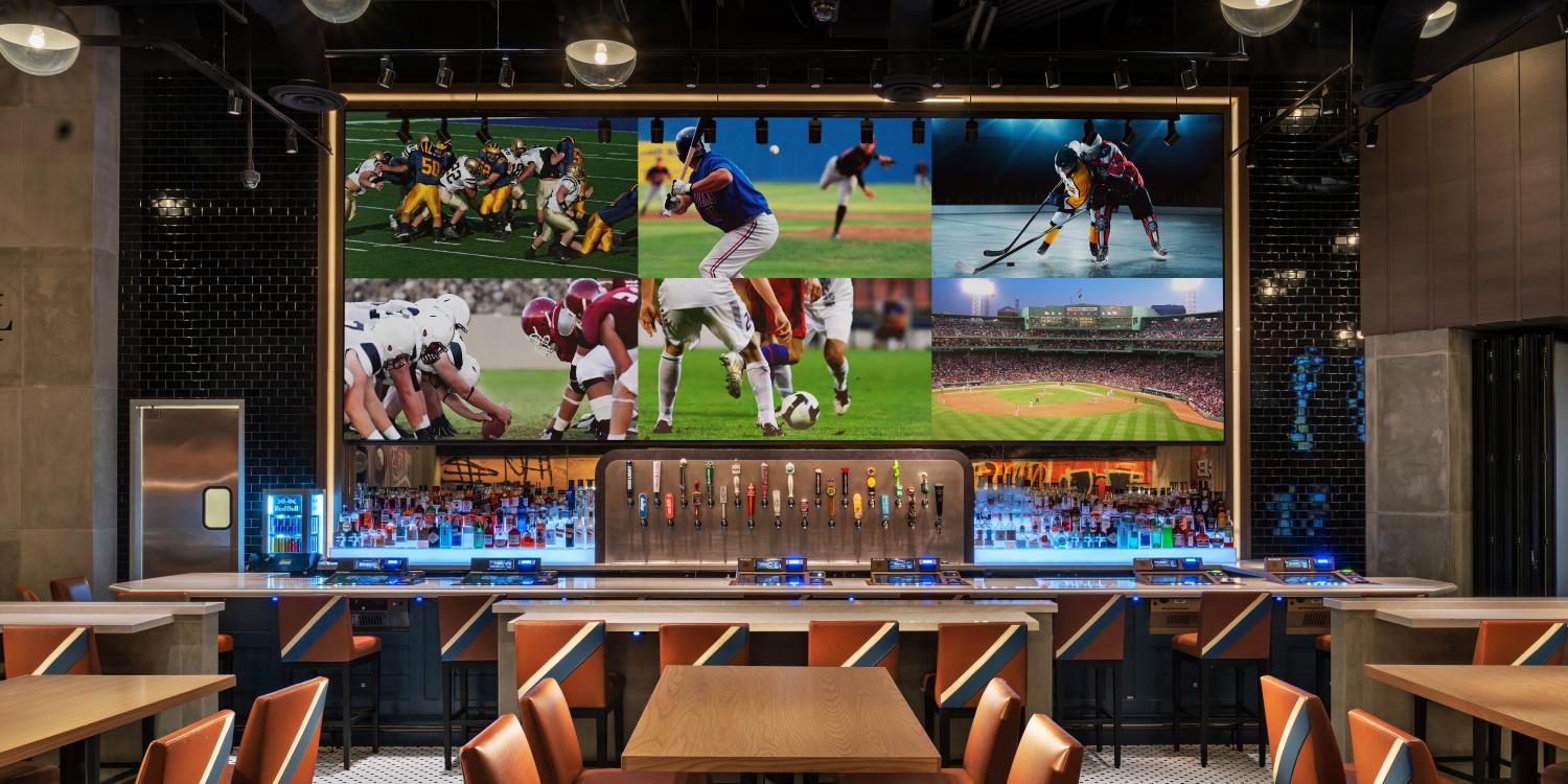 Bar with tables in front