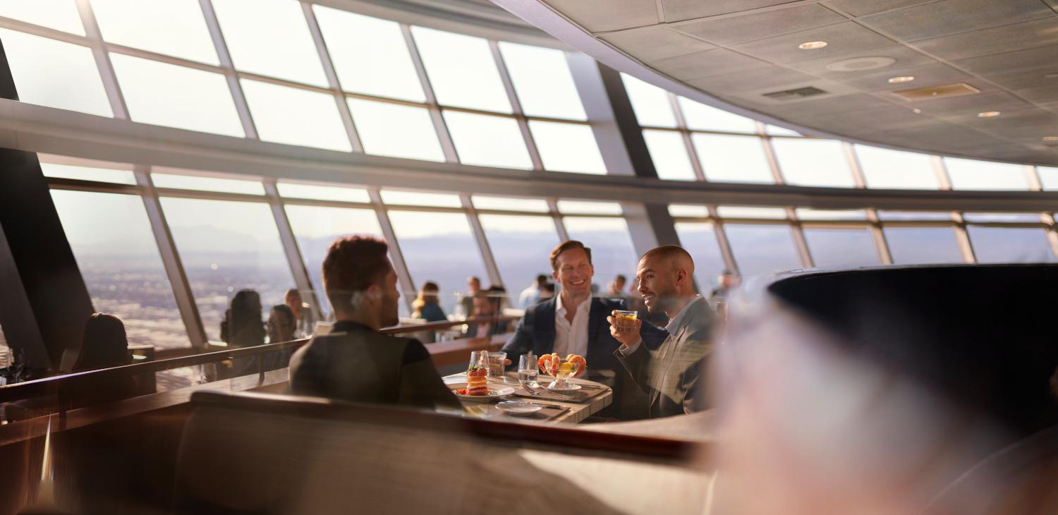 Group of colleagues dining at Top of the World