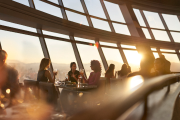 Diners at Top of the World restaurant